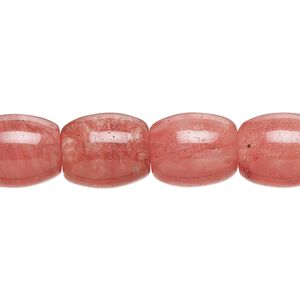 Bead, cherry "quartz" glass, 13x11mm barrel with 0.6-0.8mm hole. Sold per 15-inch strand.