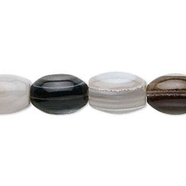 Bead, striped agate (dyed), 12x9mm-14x10mm oval, B grade, Mohs hardness 6-1/2 to 7. Sold per 15" to 16" strand. image number 0