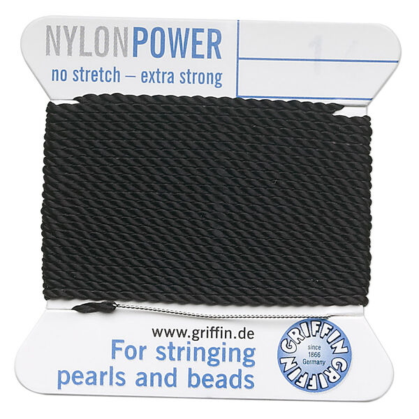 Thread, Griffin, nylon, black, size #14. Sold per 2-meter card (approximately 78 inches). image number 0
