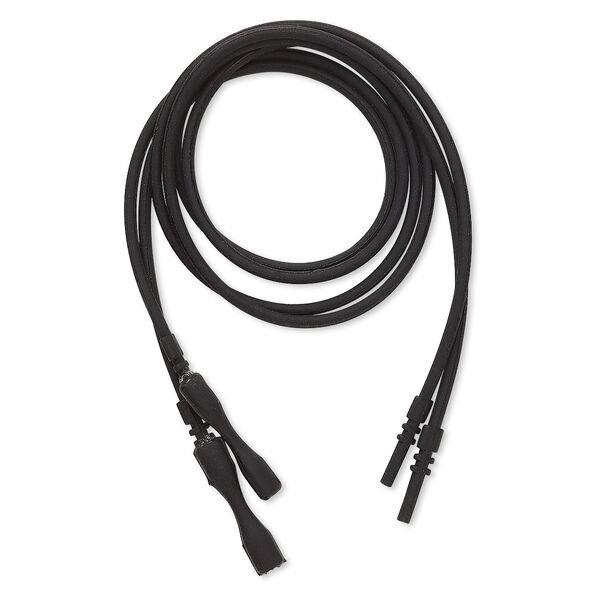 Necklace cord, silicone, opaque black, 2.2-2.5mm wide, 18 inches with snap closure. Sold per pkg of 4. image number 0