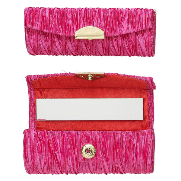 Lipstick case, rayon / gold-finished steel / glass, hot pink, 3-1/2x1-1/2-inch. Sold per pkg of 2. image number 0