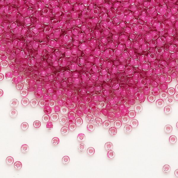 Seed bead, Preciosa Ornela Czech glass, pkg/50g, #11 rocaille, transparent terra intensive magenta-lined clear, (08A16). image number 0