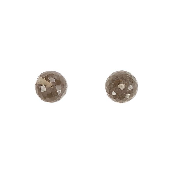 Smoky quartz 1pkg2, hand-cut half-drilled faceted round bead 8mm image number 0