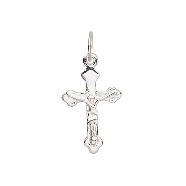 Drop, sterling silver, 20x14mm engraved crucifix. Sold per pkg of 2. image number 0