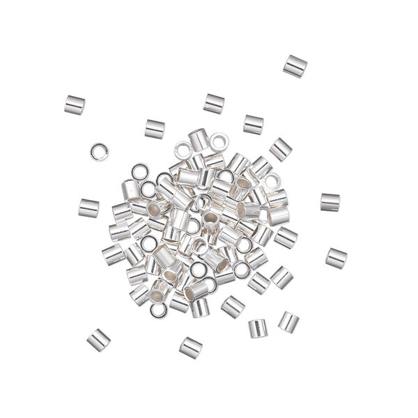 Sterling silver 1pkg100, cut tube crimp, 2mm / 1.3-1.4mm inside diameter image number 0