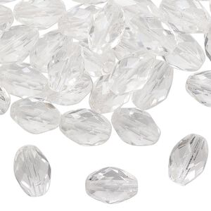 Bead, Czech glass, clear, 11x8mm faceted oval. Sold per 2-ounce pkg, approximately 75 beads.