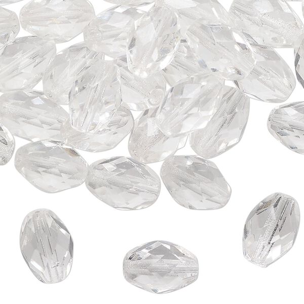 Bead, Czech glass, clear, 11x8mm faceted oval. Sold per 2-ounce pkg, approximately 75 beads. image number 0