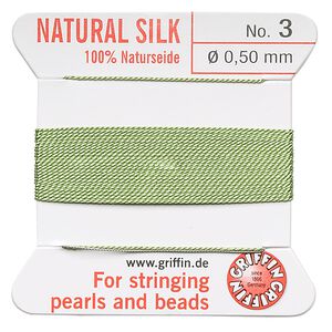 Thread, Griffin, silk, jade green, size #3. Sold per 2-meter card (approximately 78 inches).