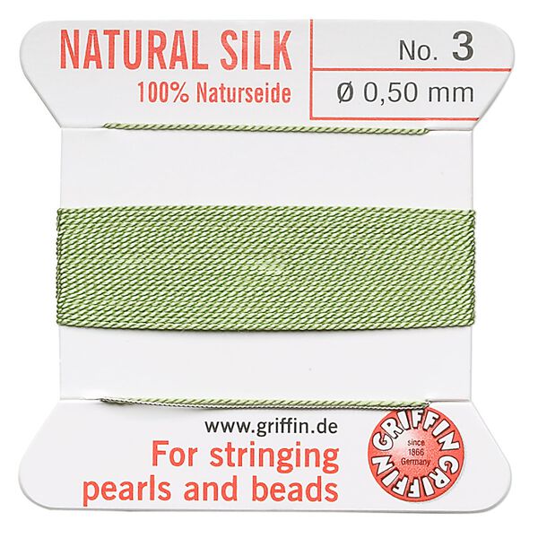 Thread, Griffin, silk, jade green, size #3. Sold per 2-meter card (approximately 78 inches). image number 0