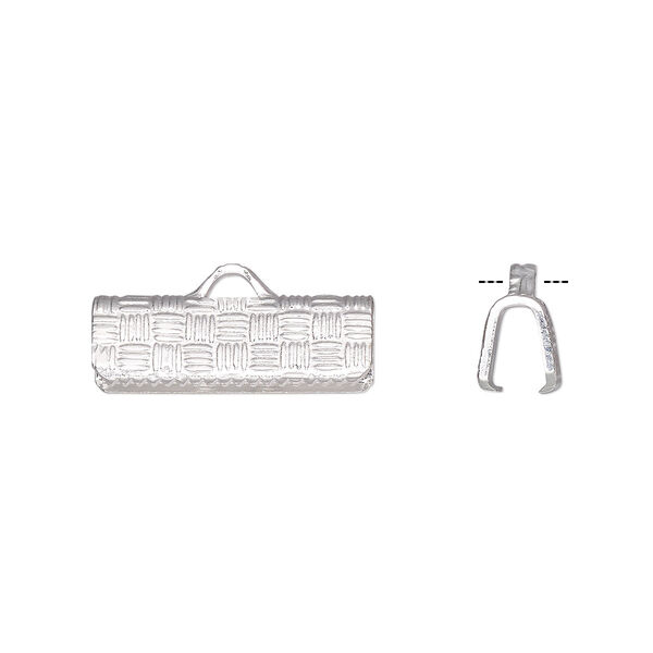 Ribbon crimp end, silver-plated brass, 16x6mm textured rectangle. Sold per pkg of 10. image number 0