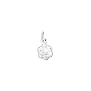Charm, sterling silver, 8x7mm double-sided flower. Sold individually.