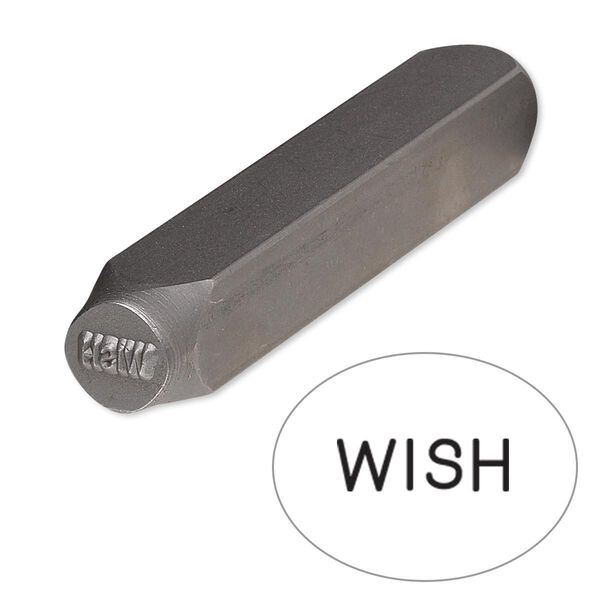 Stamp punch, tempered chrome vanadium steel, 6x2.5mm "WISH," 2-3/4 x 3/8 inches. Sold individually. image number 0