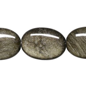 Golden sheen obsidian 1pkg1, flat oval bead natural 8 inch 25x18mm