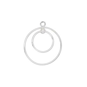 Drop, sterling silver, 19mm double-circle. Sold per pkg of 2.