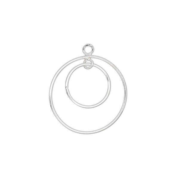 Drop, sterling silver, 19mm double-circle. Sold per pkg of 2. image number 0