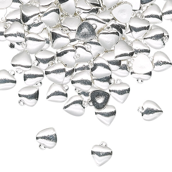 Charm, silver-plated brass, stamped, 5mm heart. Sold per pkg of 50. image number 0
