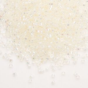 Seed bead, Delica®, glass, pkg/7.5g, #11 round, translucent rainbow glazed luster crystal ivory (DB-0109).