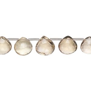 Champagne quartz 1pkg1, hand-cut top-drilled faceted flat teardrop bead 8 inch graduated 7x7mm-9x9mm