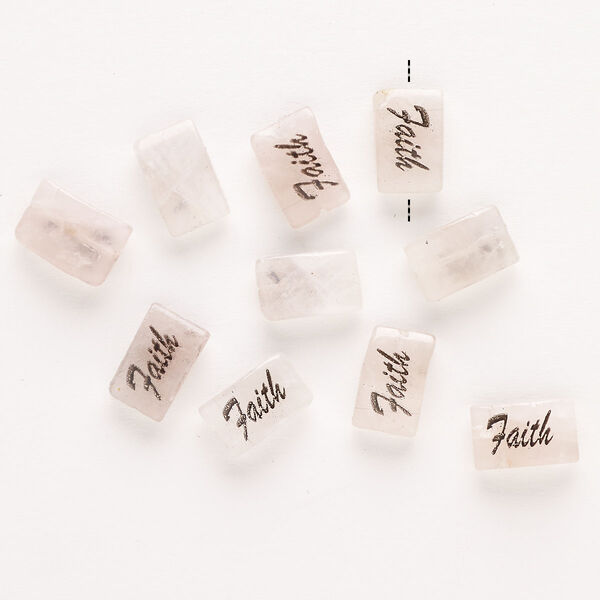 Rose quartz / enamel 1pkg10, "Faith" flat rectangle bead B grade, 13x8mm image number 0