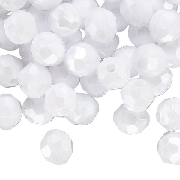 Bead, acrylic, opaque white pearl, 8mm faceted round. Sold per 100-gram pkg image number 0