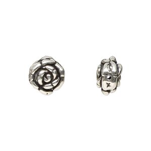 Bead, JBB Findings, antiqued sterling silver, 10x7mm electroformed rose. Sold individually.