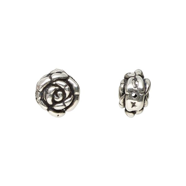 Bead, JBB Findings, antiqued sterling silver, 10x7mm electroformed rose. Sold individually. image number 0
