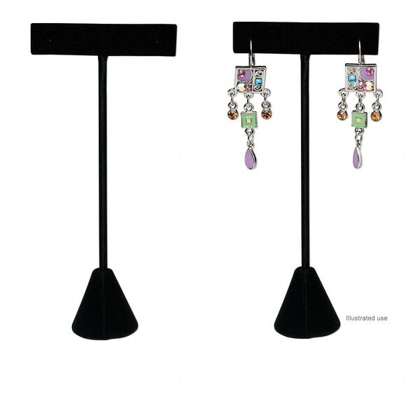 Display, earring, velvet, black, 4-1/2 x 2-1/2 x 1 inches. Sold individually. image number 0