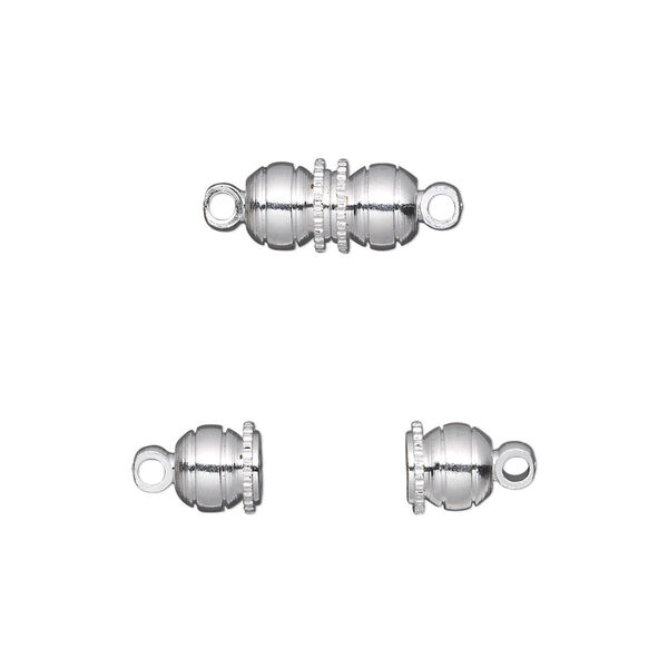 Clasp, magnetic, silver-finished brass, 12x6mm double round. Sold per pkg of 10. image number 0