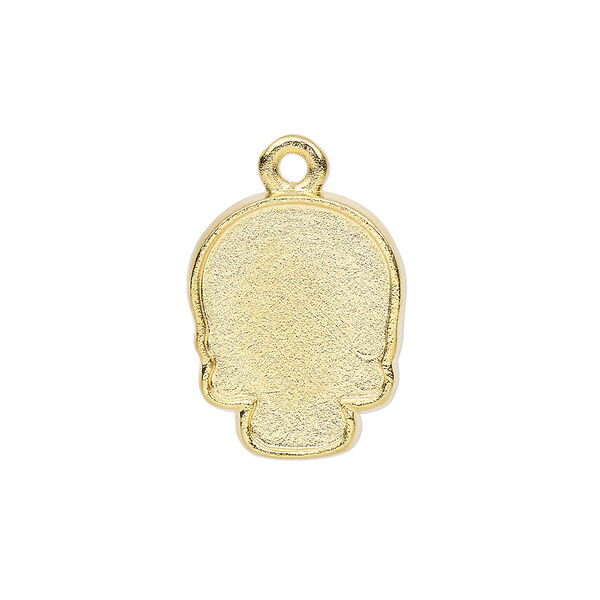 Charm, gold-plated "pewter" (zinc-based alloy), 20x16mm skull with 18x14mm flat back skull glue-in setting. Sold individually. image number 0