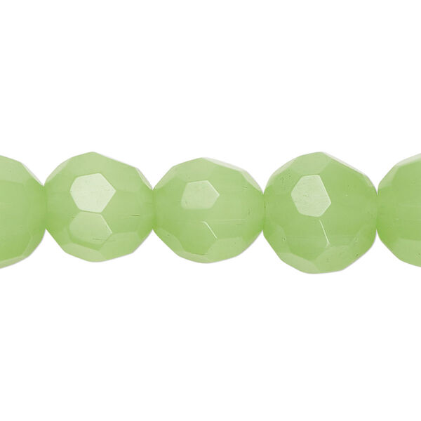 Bead, frosted glass, translucent apple green, 11-13mm faceted round. Sold per 13-inch strand, approximately 25 beads. image number 0