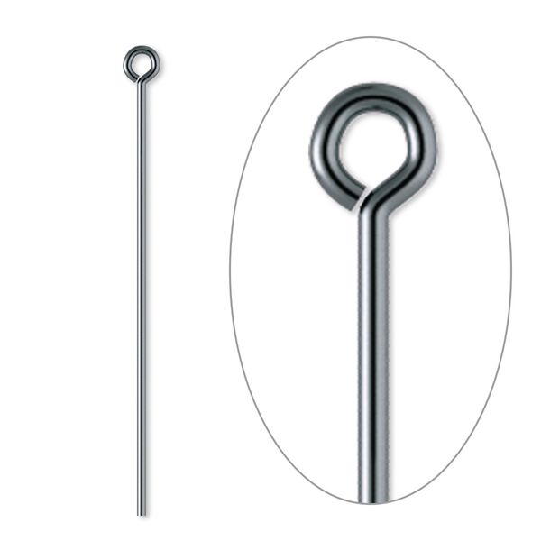 Eye pin, gunmetal-plated brass, 1-1/2 inches, 21 gauge. Sold per pkg of 500. image number 0
