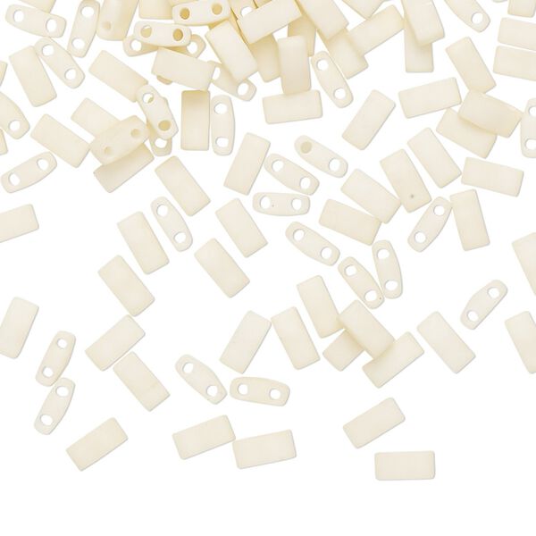 Seed bead, TILA®, glass, pkg/10g, 5x2.3mm half tila rectangle, opaque matte ivory, (HTL-2021). image number 0