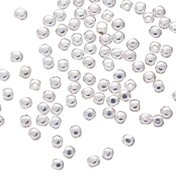 Bead, silver-plated brass, 3mm square round. Sold per pkg of 100. image number 0