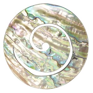 Focal, paua shell (natural), 50mm undrilled spiral, Mohs hardness 3-1/2. Sold individually.