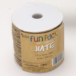 Cord, jute, pkg/6 ounces, tan, 1mm 2-ply round, 20 pound test.