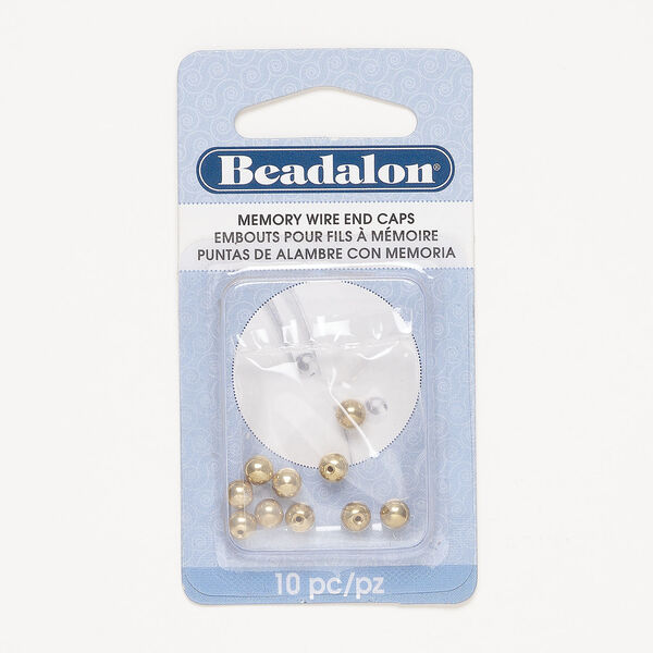 Bead end 1pkg10, glue-on, Beadalon®, gold-finished brass, 5mm half-drilled round. image number 0