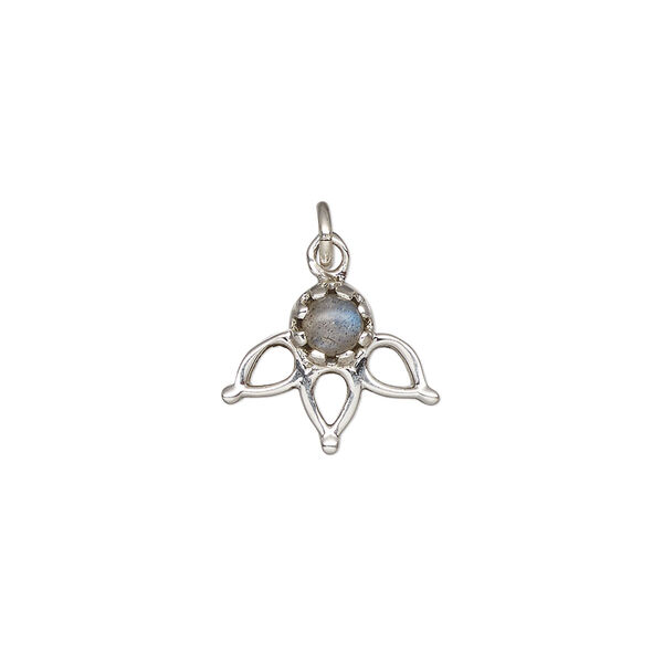 Labradorite / sterling silver 1pkg1, drop natural antiqued 14.5x12.5mm image number 0