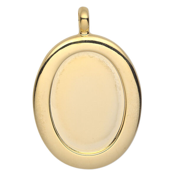 Pendant, gold-plated "pewter" (zinc-based alloy), 40x27mm single-sided oval with 25x18mm oval setting and tube bail. Sold individually. image number 0