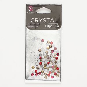 Flat back mix, flat back, glass, red and yellow, 3.8-4mm faceted round, SS16. Sold per pkg of 100.