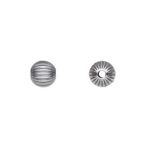 Bead, antiqued sterling silver, 8mm seamless corrugated round. Sold per pkg of 2.