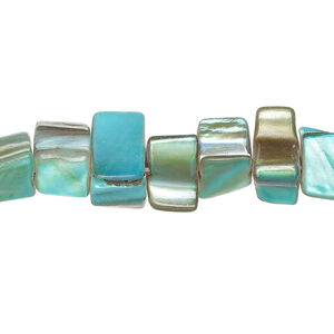 Mother-of-pearl shell 1pkg1, triangle tube bead 15 inch sea green 7x5mm-13x8mm