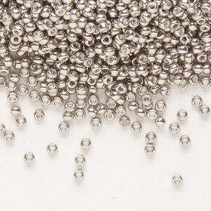 Seed bead, Miyuki, glass, pkg/25g, #11 rocaille, opaque galvanized pewter, (RR-1095).