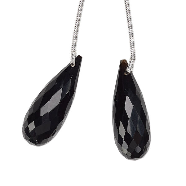 Bead, black onyx (dyed), 26x10mm hand-cut top-drilled faceted teardrop, B grade, Mohs hardness 6-1/2 to 7. Sold per pkg of 2 beads. image number 0