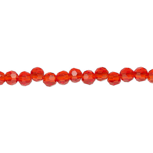 Bead, glass, transparent red-orange, 4mm faceted round, 32 facets. Sold per 15-1/2" to 16" strand. image number 0