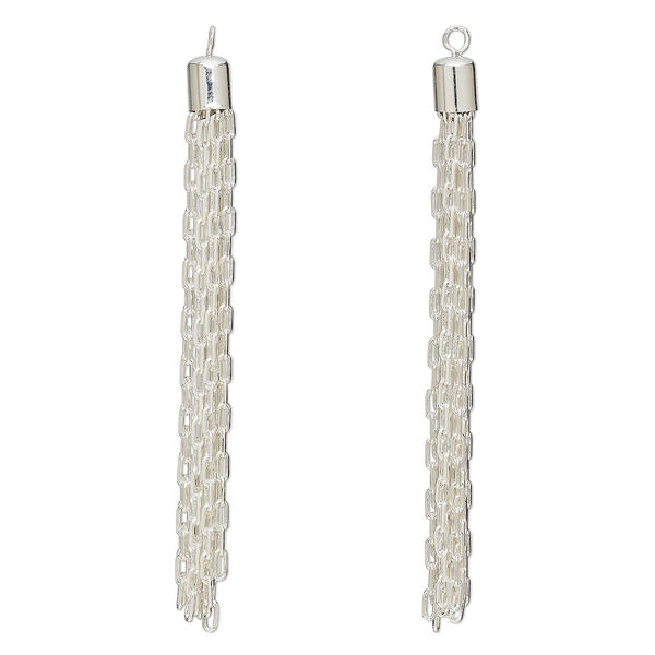 Focal, silver-plated brass, 3 x 1/4 inch cable chain tassel. Sold per pkg of 2. image number 0