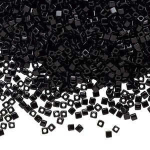 Seed bead, Miyuki, glass, pkg/250g, 1.8mm square, opaque black, (SB-401).