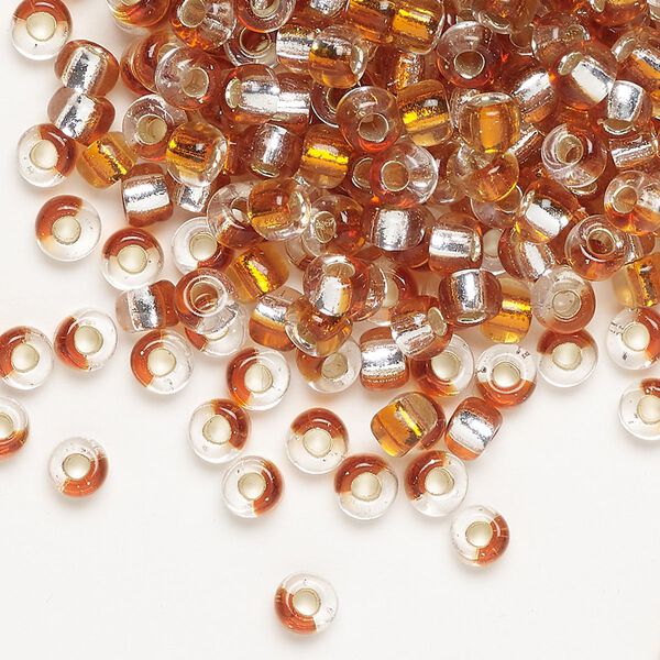 Seed bead, Miyuki, glass, pkg/25g, 4mm irregular round, transparent silver-lined amber yellow/clear, (TB-3932). image number 0