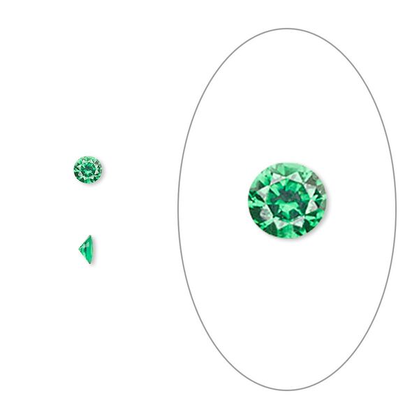 Gem, cubic zirconia, emerald green, 3mm faceted round, Mohs hardness 8-1/2. Sold per pkg of 5. image number 0