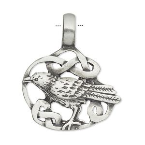 Pendant, Powerful Pewter Pendants, antiqued pewter (tin-based alloy), 36x31mm raven in knot with 7mm hole. Sold individually.