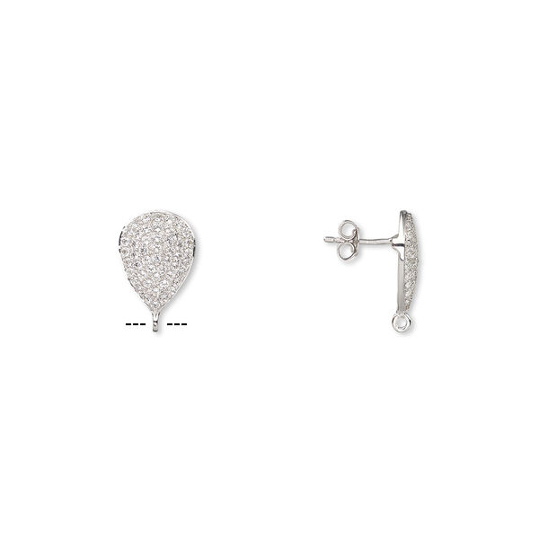 Earstud, white topaz (natural) and sterling silver, 17x12mm teardrop with open loop. Sold per pair. image number 0